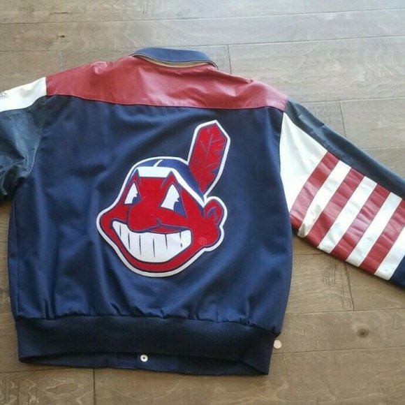 LEATHER Jeff Hamilton Cleveland Indians Jacket Adult Large BIG Chief Wahoo Logo
